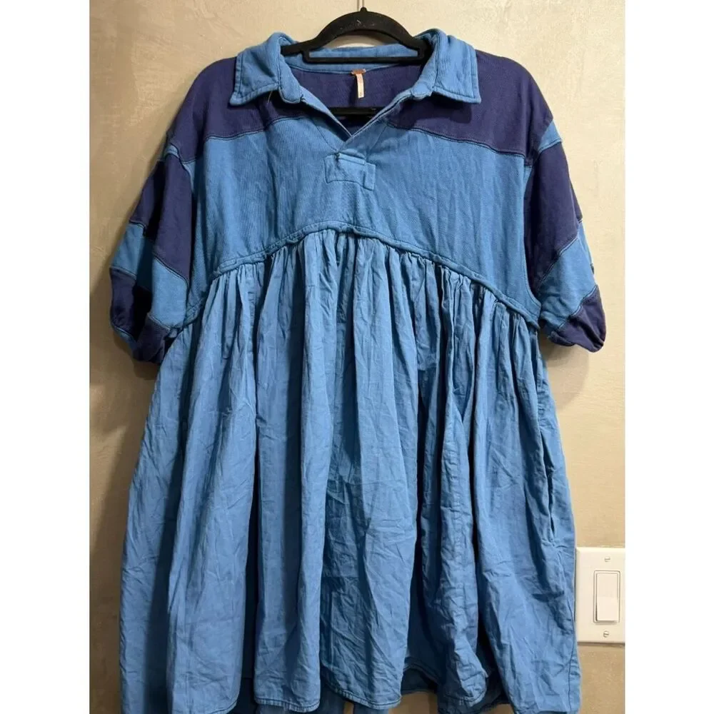 Free People Remi Rugby Mini Dress Blue